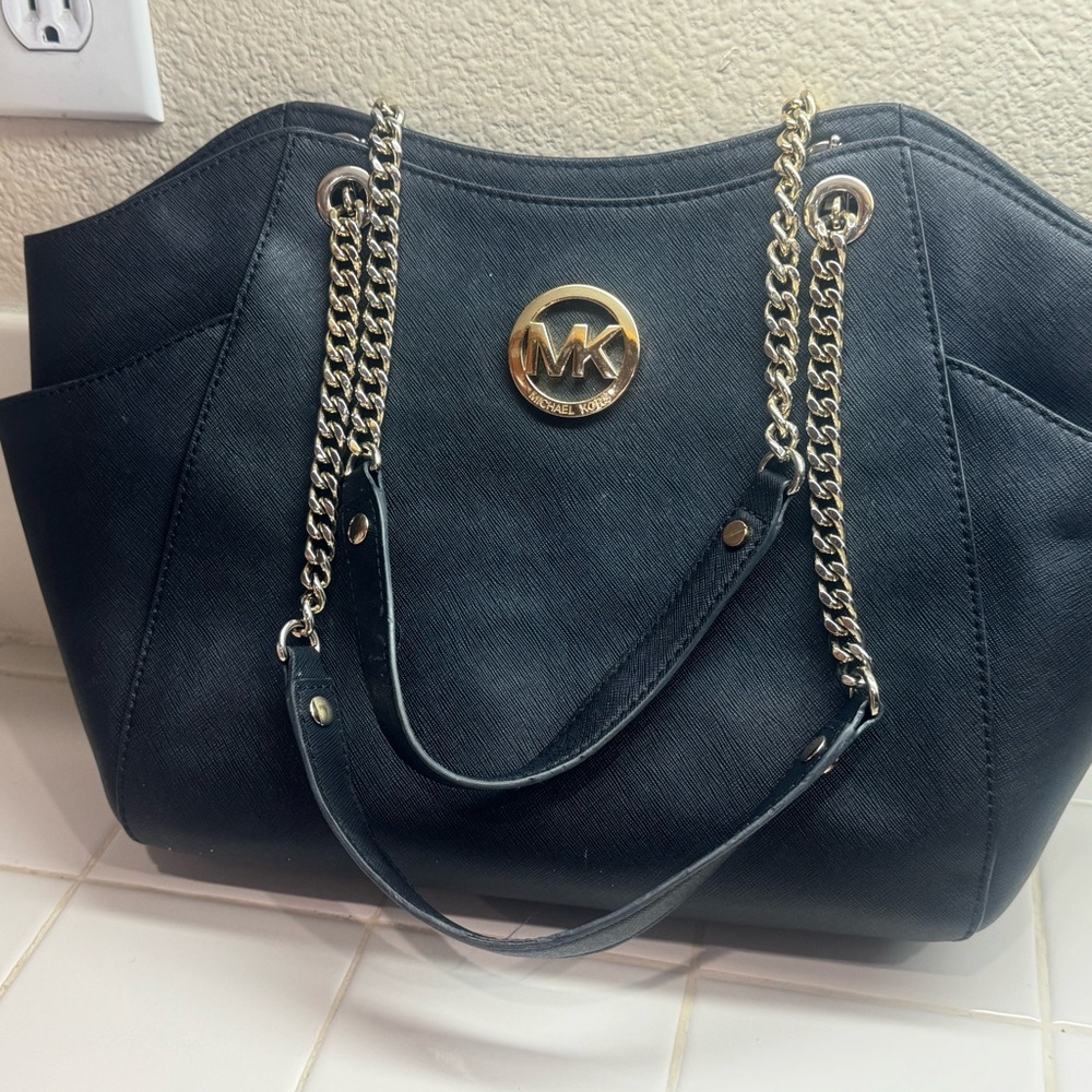 Michael Kors Black Shoulder Bag with Gold Accents